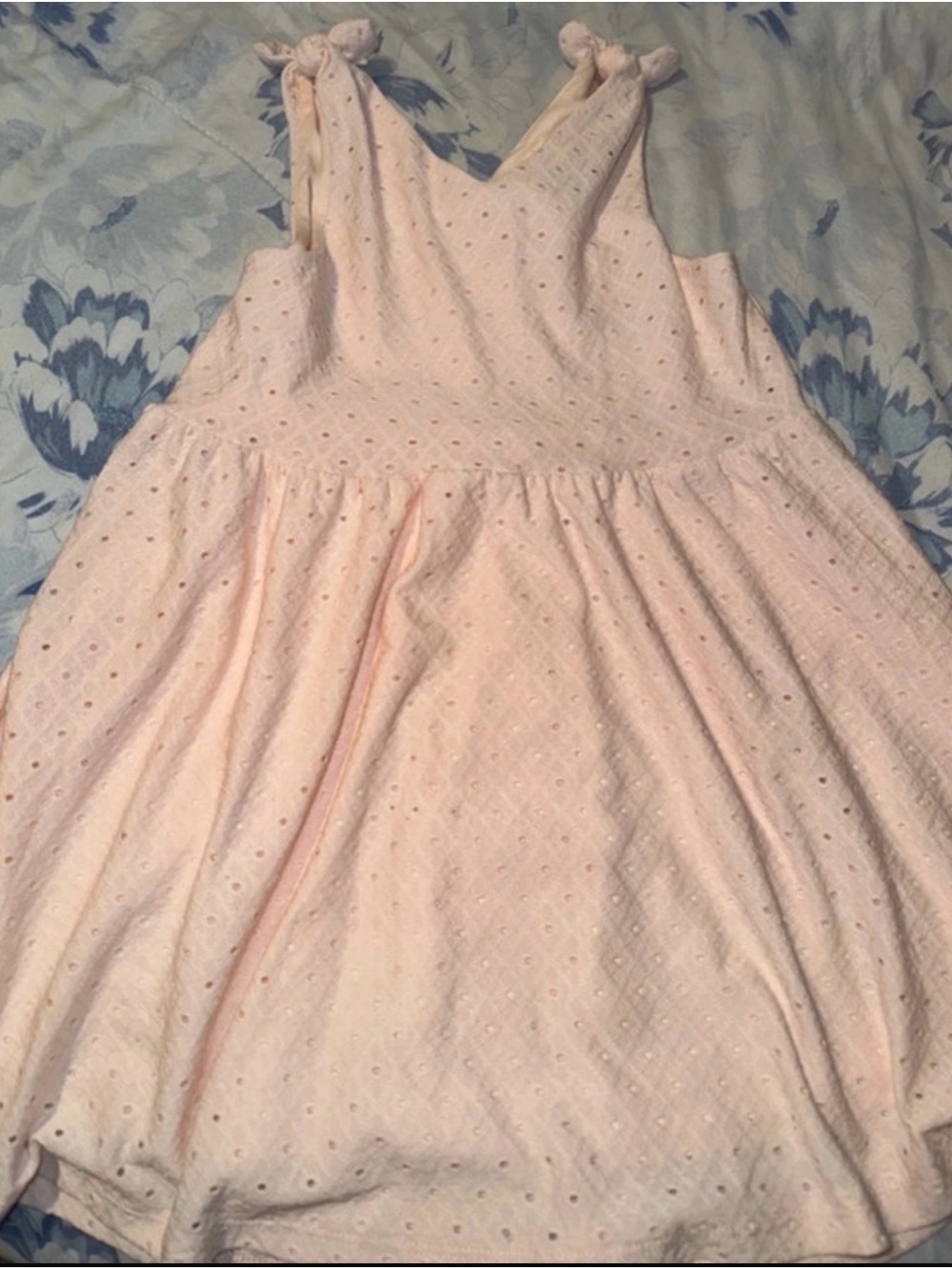 btween Pale Pink Eyelet Tie-Shoulder Dress